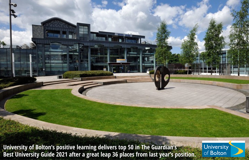 Top performance of UNIVERSITY OF BOLTON in the ranking of British Universities --according to Guardian for the year 2021-- which is affiliated with NEW YORK COLLEGE for offering academic programs (Bachelor, Master, PhD) on site in Greece.