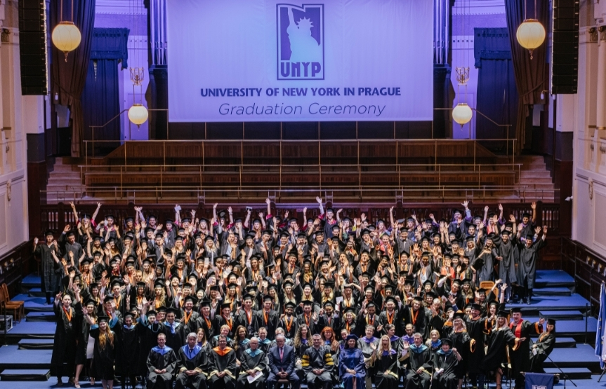 A glorious graduation ceremony of the University of New York in Prague (UNYP), a subsidiary private university of the international educational group NEW YORK COLLEGE, with keynote speakers Professor Radka Wildová, Deputy Minister of Education of the Czech Republic and the Earl of St. Andrews, Chancellor of the University of Bolton.